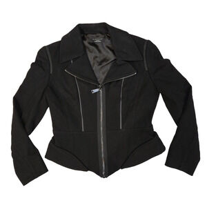 Elie Tahari Black Ponte Exposed Zipper Moto Piping Macey Jacket Size 10 (medium)